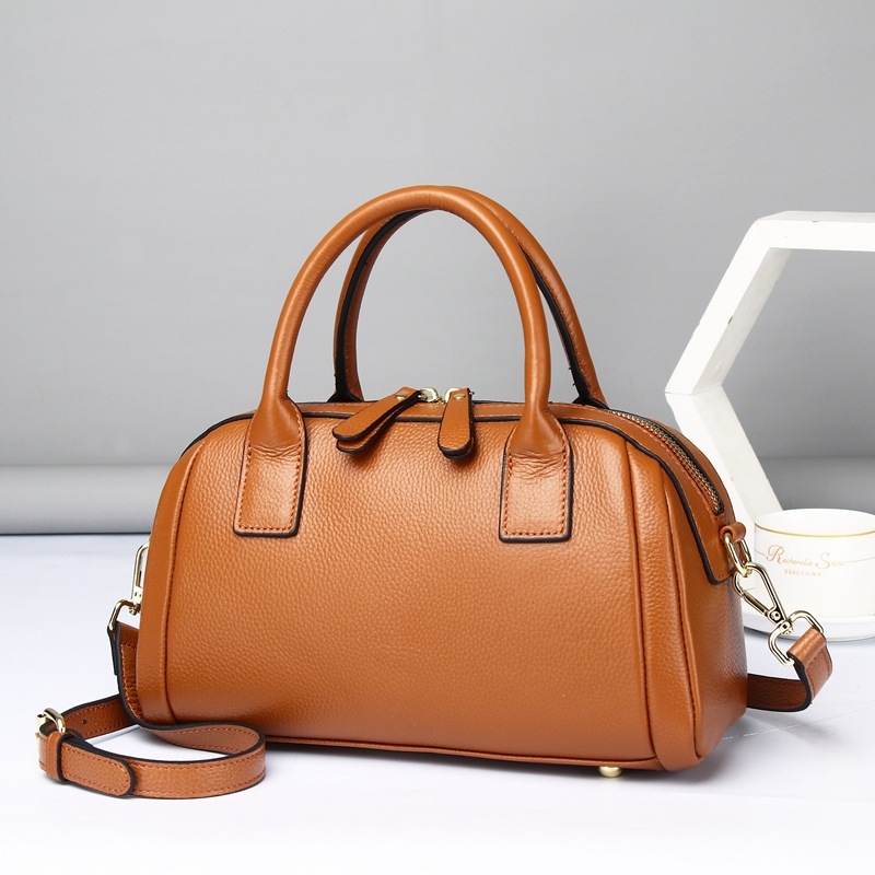 Women's Brown Simply Leather Boston Handbags