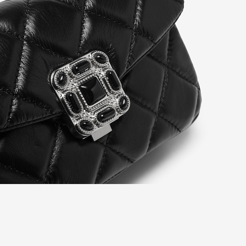 Black Leather Flap Qulited Bag Chain Shoulder Mini Purses