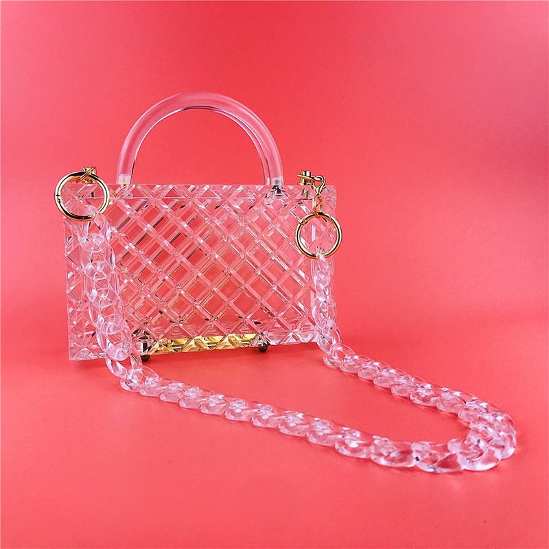 Acrylic Clear Quilted Top Handle Clutch Bag With Transparent Chain