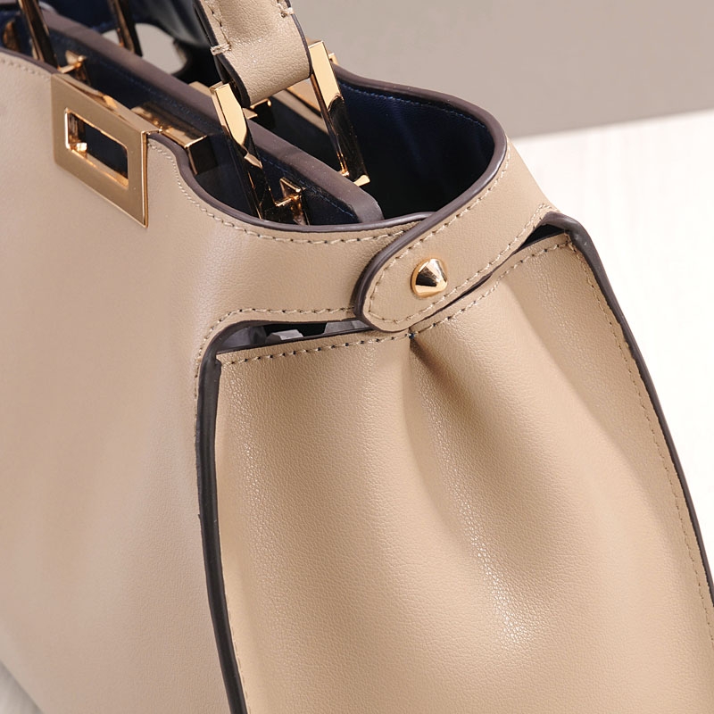 Apricot Leather Top Handle Large Work Satchel Metal Lock Shoulder Bags
