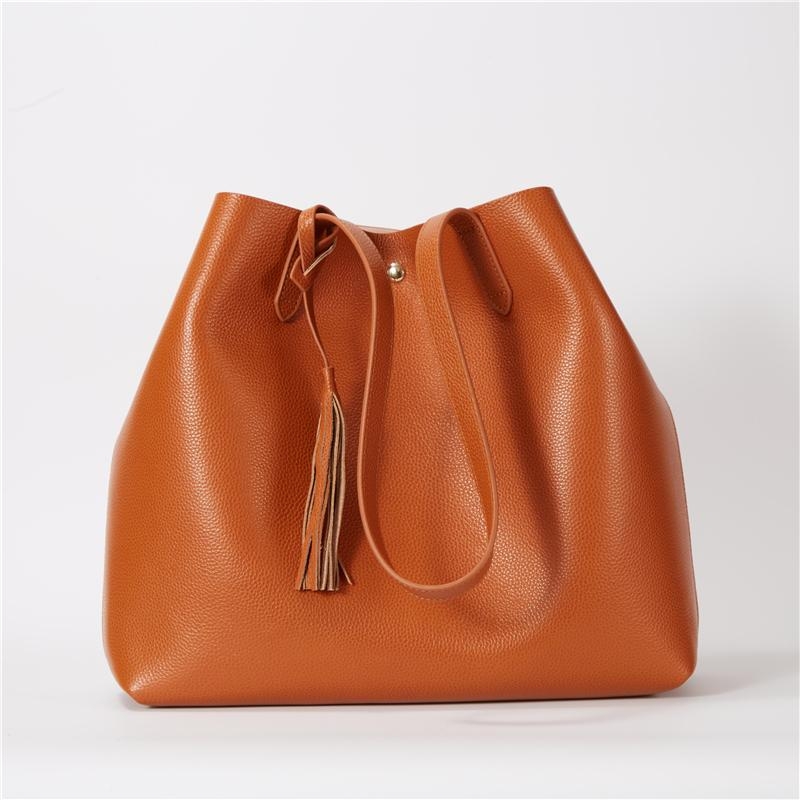 Baginning Forget-Me-Not Tassel Leather Tote Bag in Tan