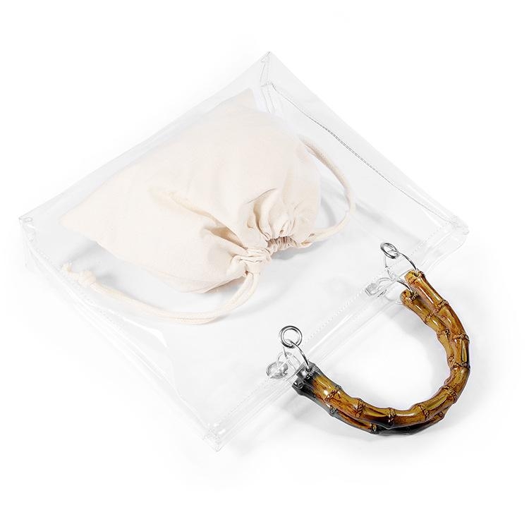 Bamboo Handle Clear Purse Handbags with Inner Pouch