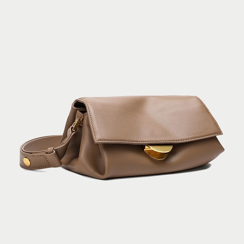 Beige Leather Wide Strap Crossbody Bags Flap Handbags