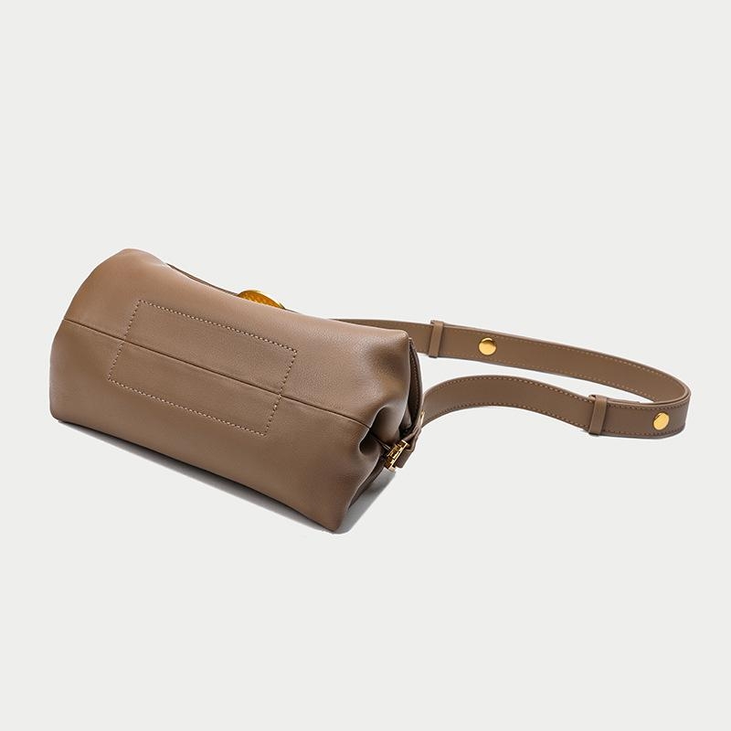 Beige Leather Wide Strap Crossbody Bags Flap Handbags