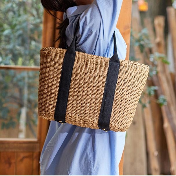 Brown Straw Woven Beach Tote 