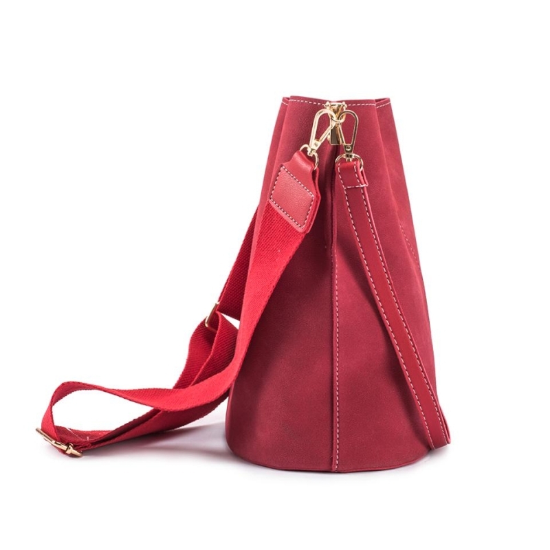Red Adjustable Wide Strap Bucket Handbags Over the Shoulder Bags