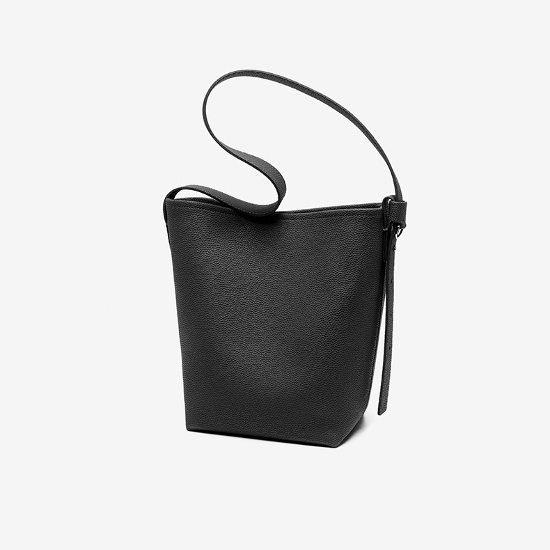 Black Color Leather Shoulder Bucket Bags