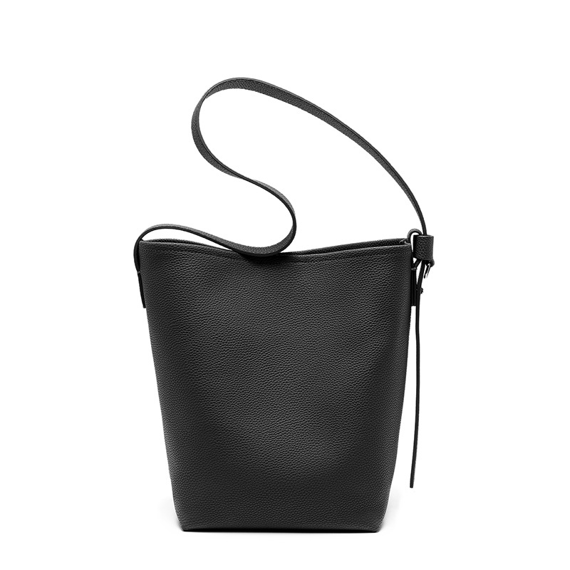 Black Color Leather Shoulder Bucket Bags