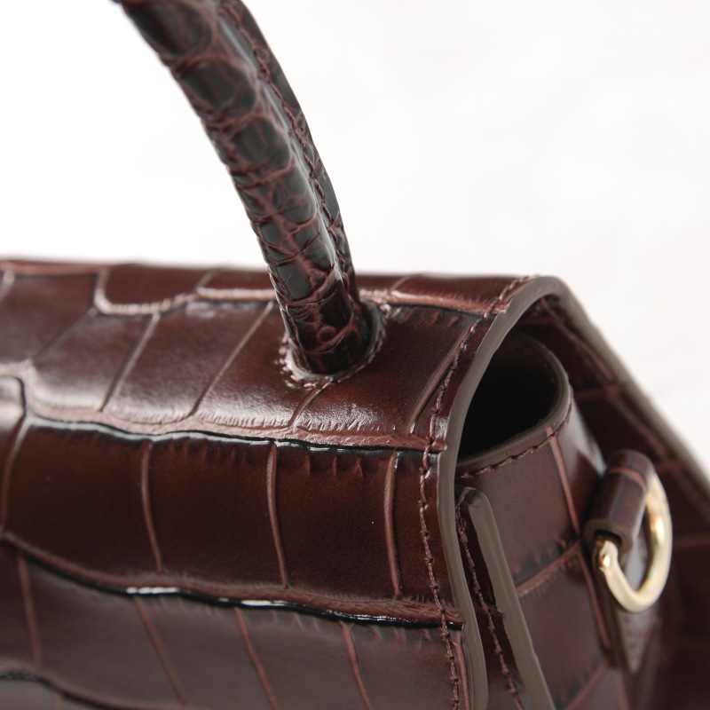 Black Croc Embossed Leather Handbag Crossbody Purse