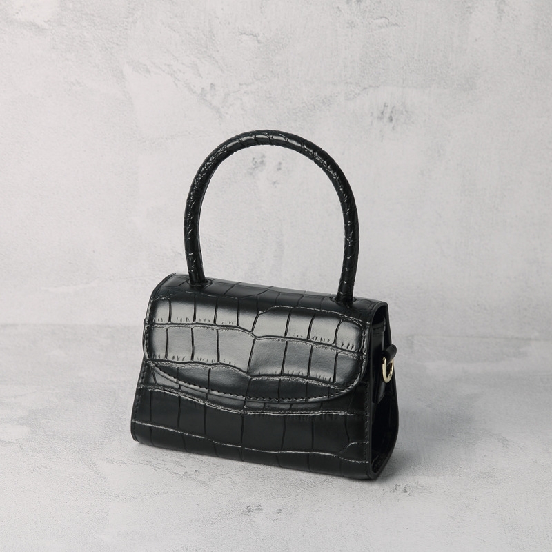Black Croc Embossed Leather Handbag Crossbody Purse