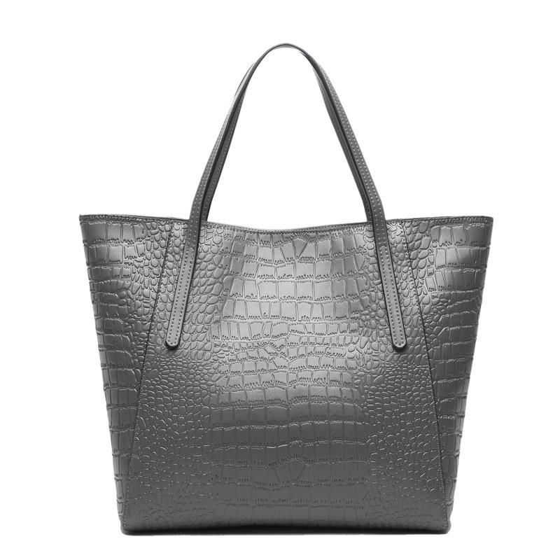 Navy Croc Prints Large Cow Leather Tote Bags with Zipper