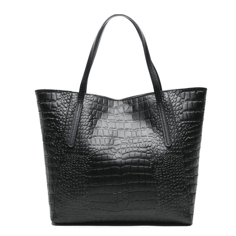 Black Croc Prints Large Cow Leather Tote Bags with Zipper