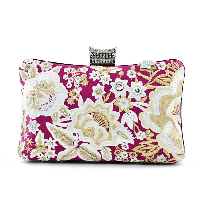 Pink Flower Embroidery Clutch Purse Evening Bags Clutch Handbags