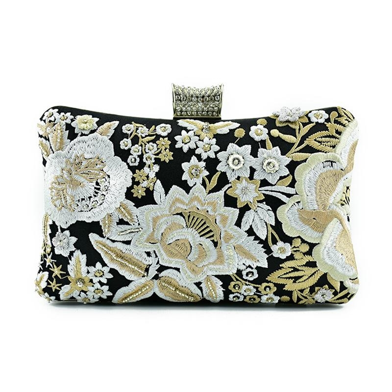 Black Flower Embroidery Clutch Purse Evening Bags Clutch Handbags