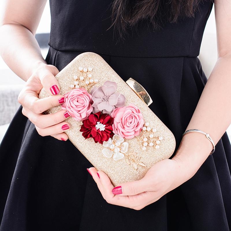 Gold Flowers Box Clutch Bags for Party