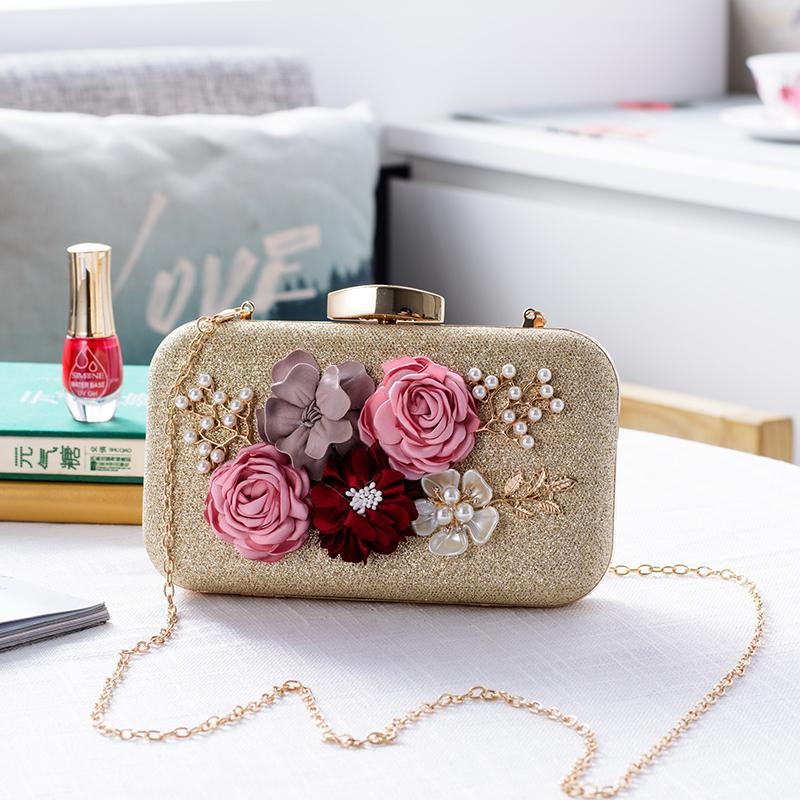 Gold Flowers Box Clutch Bags for Party