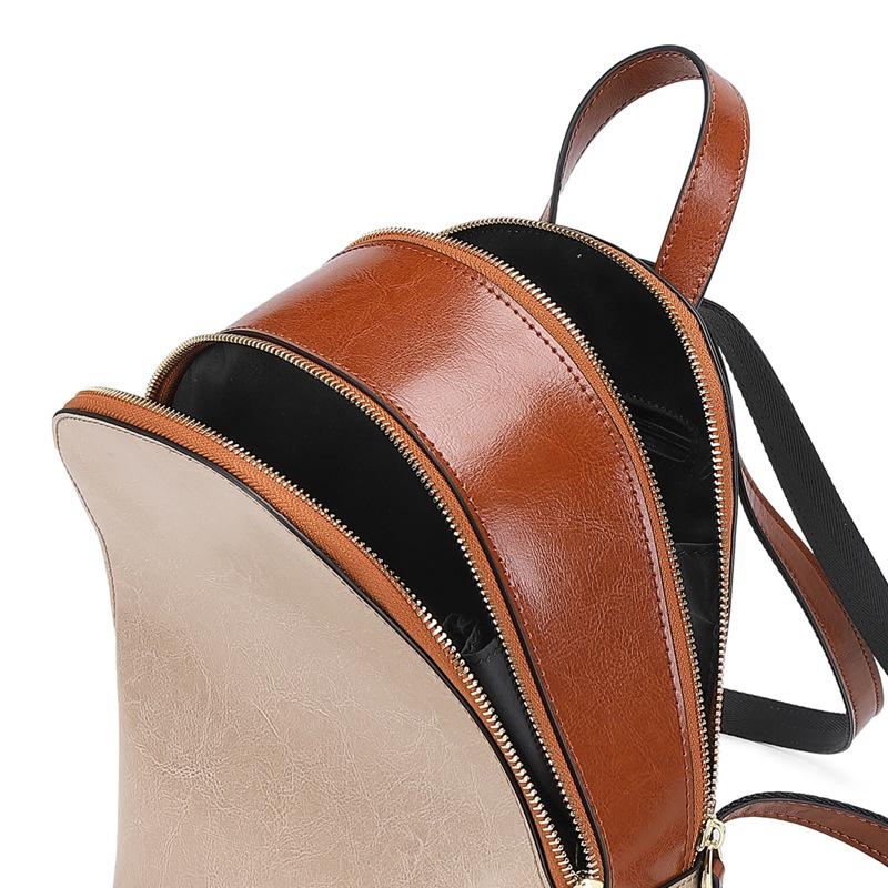 Black Genuine Leather Top Handle Double Zipper Backpack