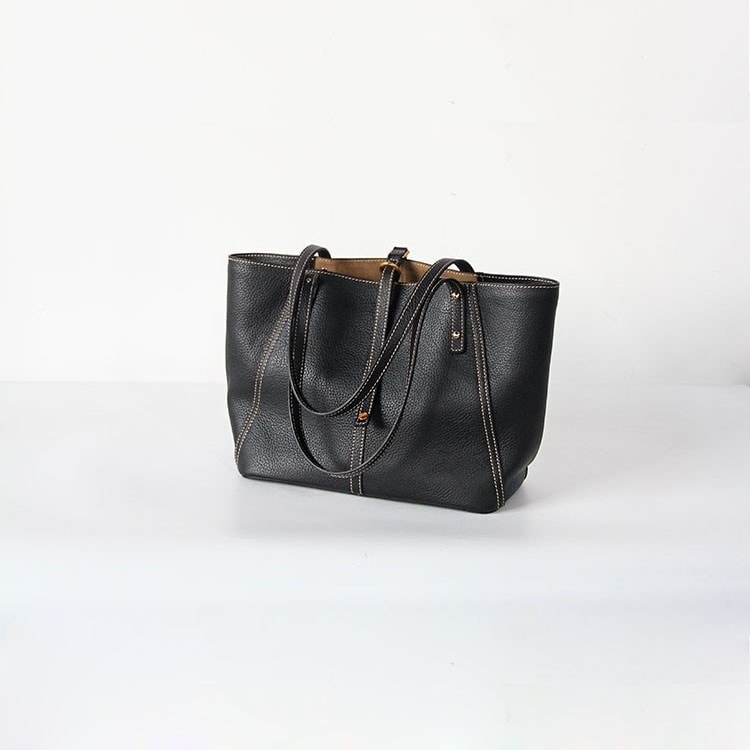 Black Genuine Leather Tote Bag Large Handbags for Women