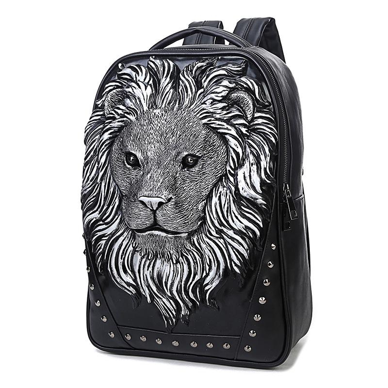 Gold Gothic Lion Head Embossed Rivets Zipper Backpack Handbags