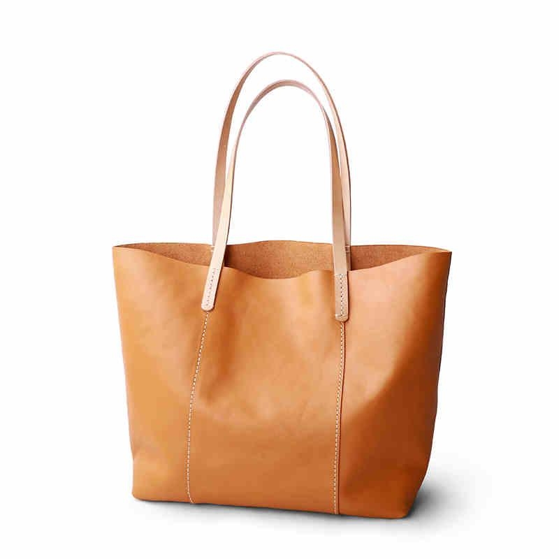 Tan Horizontal Soft Leather Tote Bag for Women