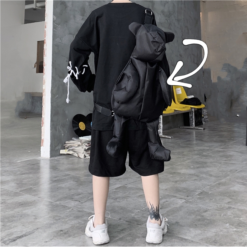 Black Large Bear School Girls Unique Backpack Handbags