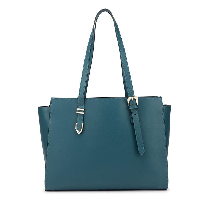Blue Large Leather Tote Bag Handbags with Zipper