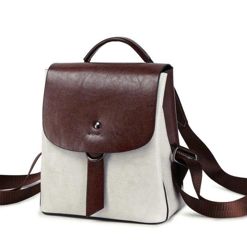 White Leather Bacpack Flap Top Handle School Backpack
