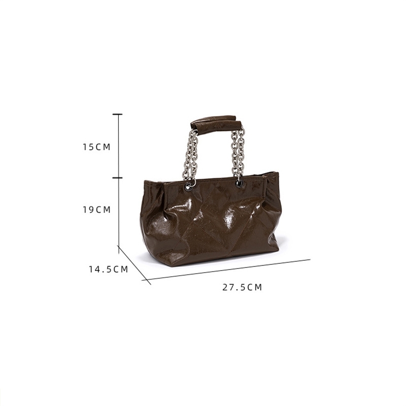 Brown Leather Quilted Bag with Chain