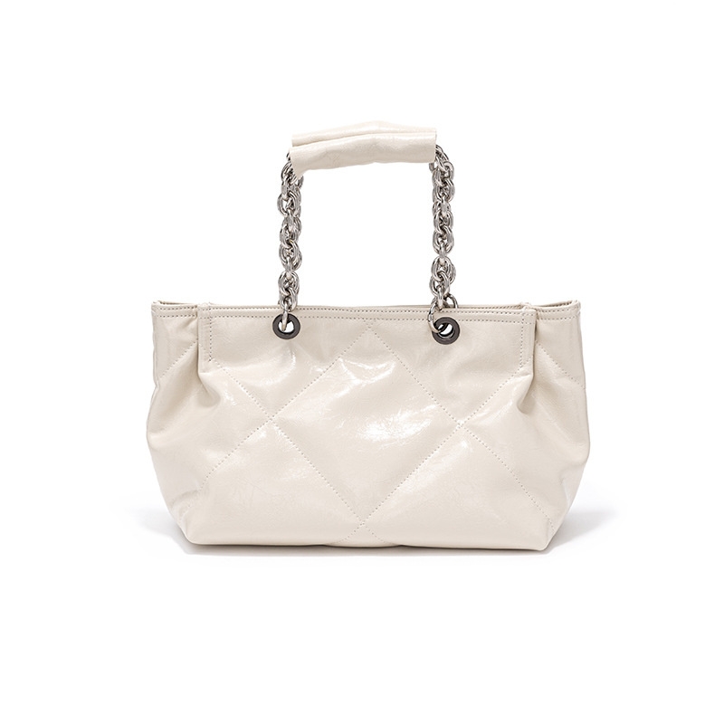 White Leather Quilted Bag with Chain