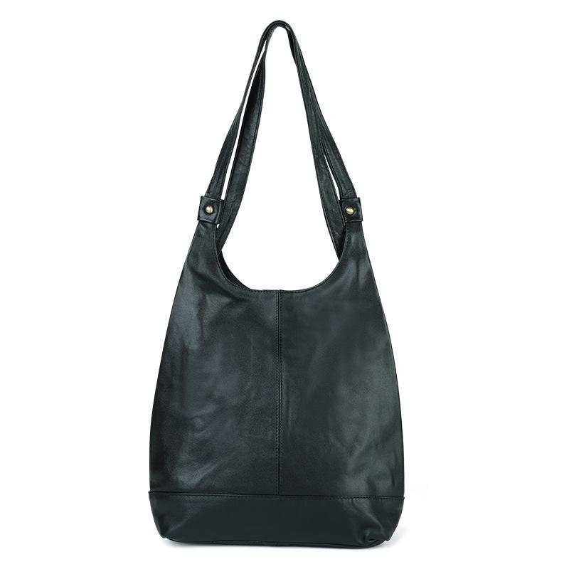 Black Leather Button Shoulder Bag Vintage Backpack