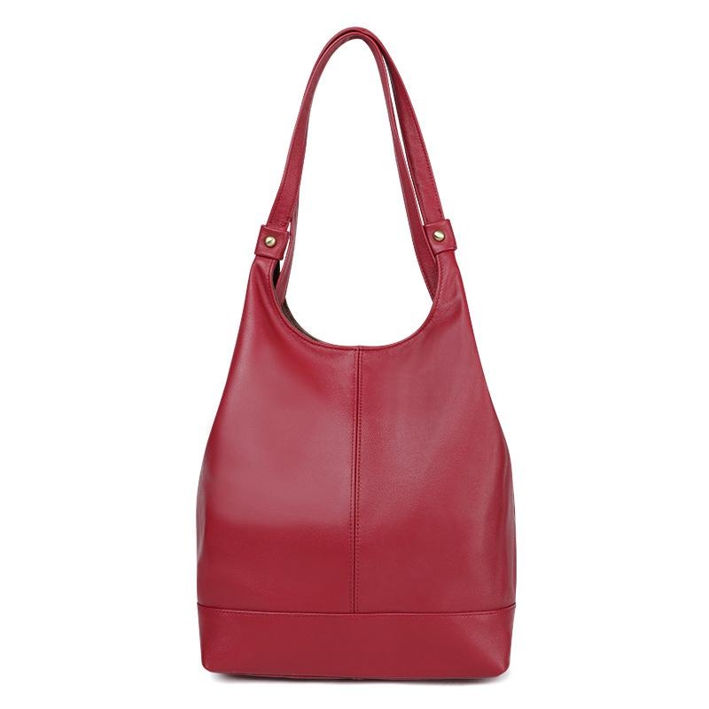 Red Leather Button Shoulder Bag Vintage Backpack