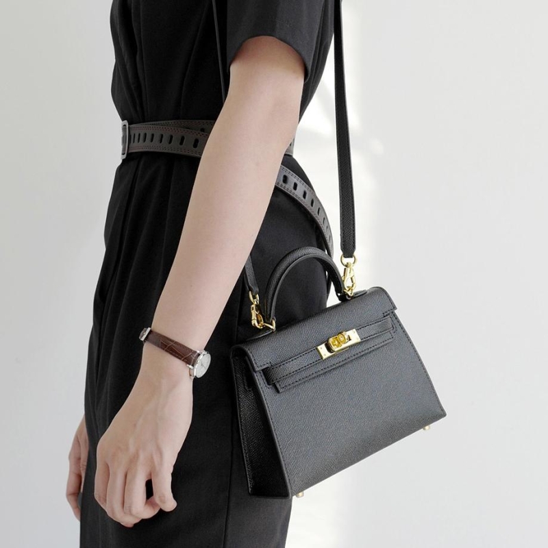 Grey Leather Crossbody Purses Top Handle Small Handbags with Gold Lock