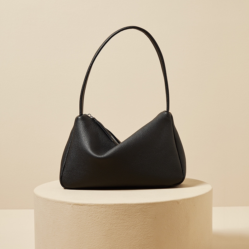 Black Leather Cube Square Shoulder Hobo Bag Zipper One Handle Simply Handbags