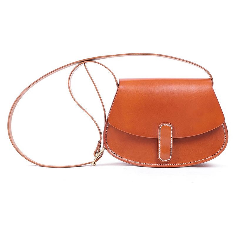 Pink Leather Flap Half-circle Saddle Bags Crossbody Bag