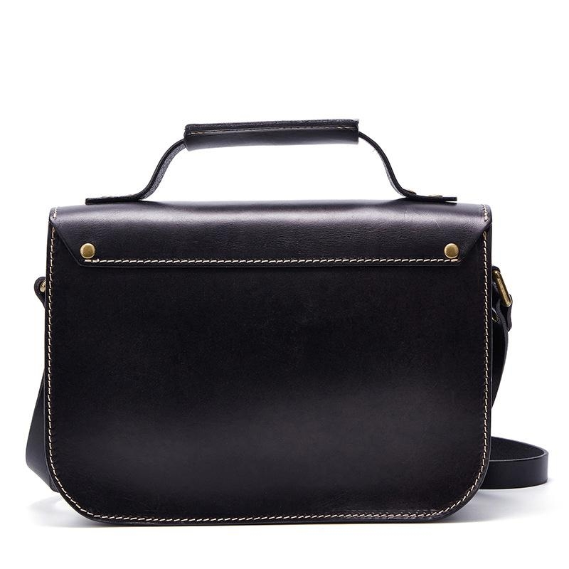 Black Leather Top Handle Crossbody Bag Work Messeneger Bag