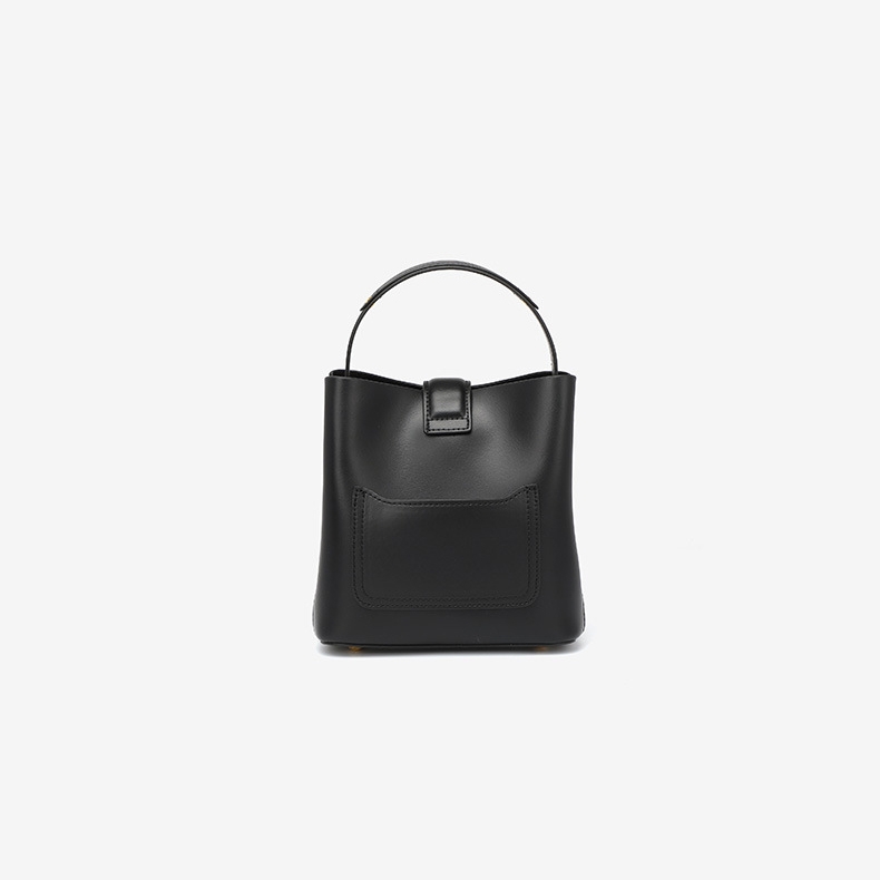 Black Leather Top Handle Handbag Metal Buckle Crossbody Purse