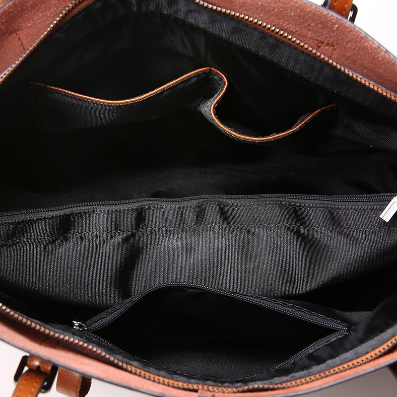 Black Leather Tote Bag Fashion Genuine Leather Shopper Bag