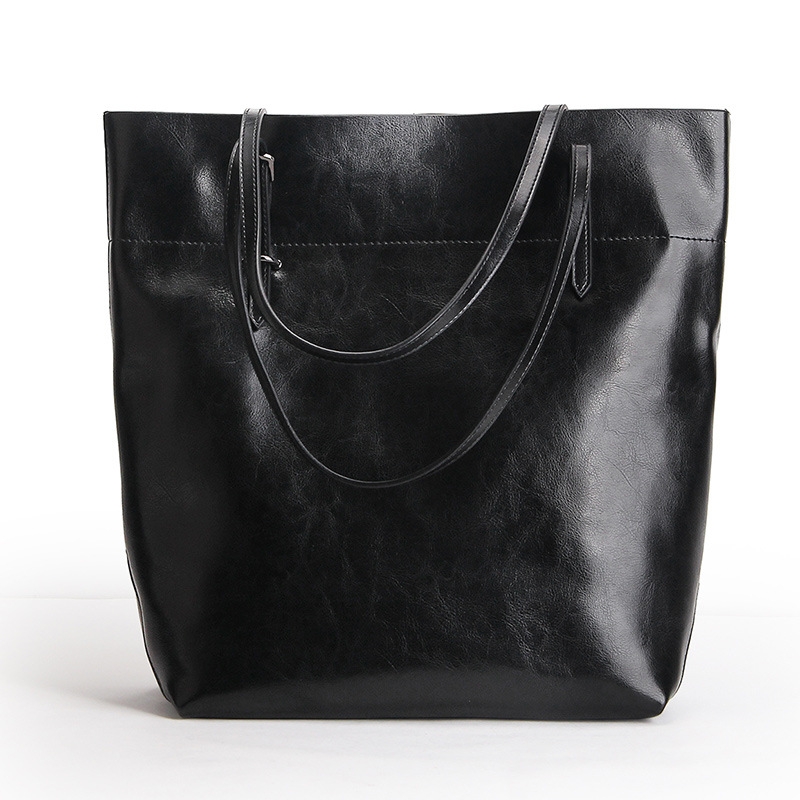 Black Leather Tote Bag Fashion Genuine Leather Shopper Bag