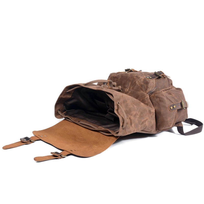 Khaki Retro Canvas Buckle Flap Large Backpack Outdoor Waterproof Bag