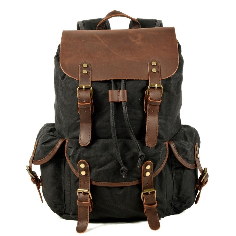 Olive Retro Canvas Buckle Flap Large Backpack Outdoor Waterproof Bag