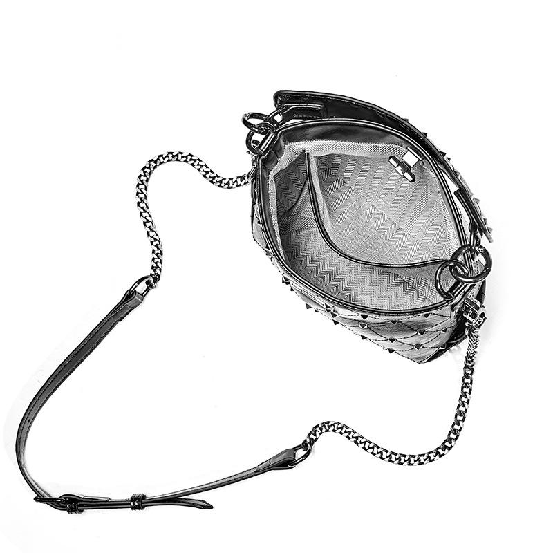 Black Rivets Top Handle Leather Bucket Handbags