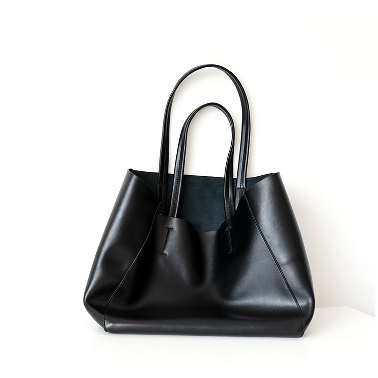 Black Soft Leather Daily Tote Bags