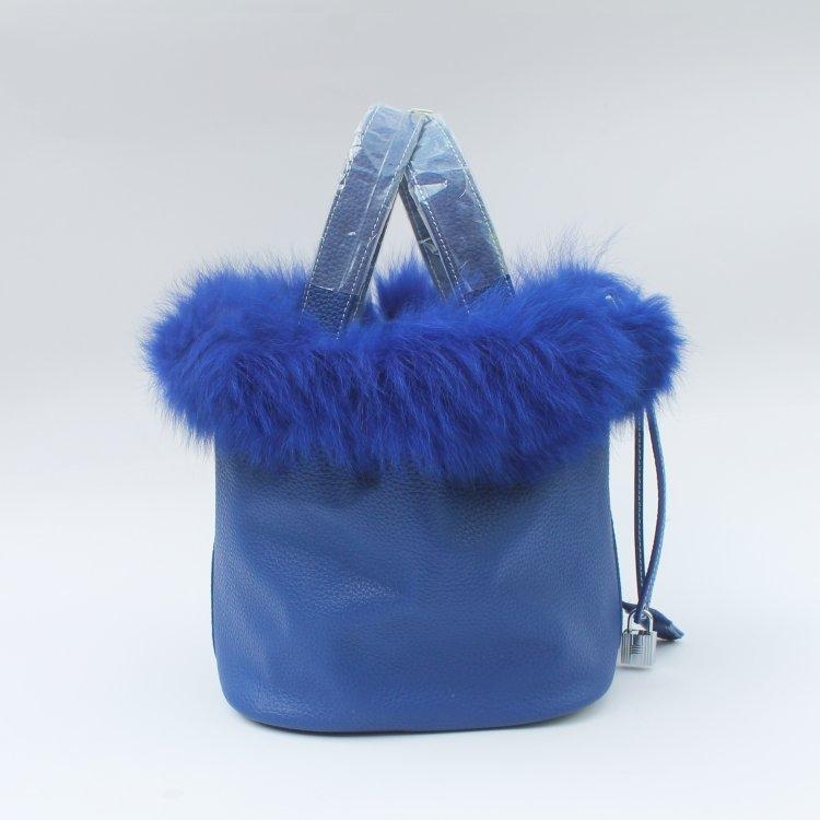 Black Vegan Leather Faux Fur Bucket Handbags