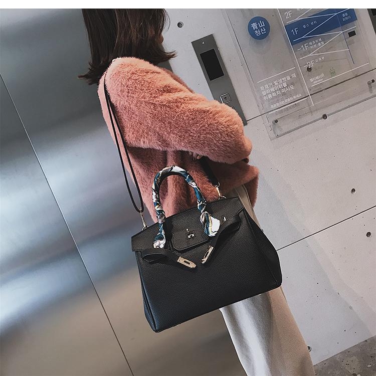 Black Vegan Leather Handbags Scarves Double Top Handle Satchel Bag