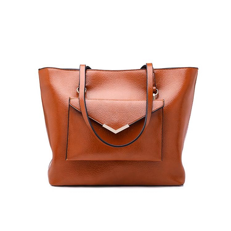 Tan Vegan Leather Tote Bags with Pocket