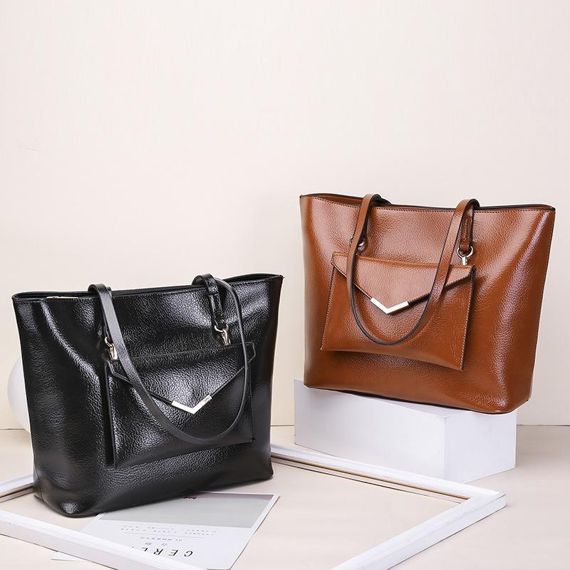 Tan Vegan Leather Tote Bags with Pocket