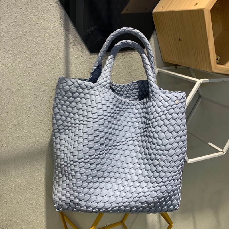 Blue Woven Vegan Leather Shopper Bag Large Handbag Soft Purse for Work