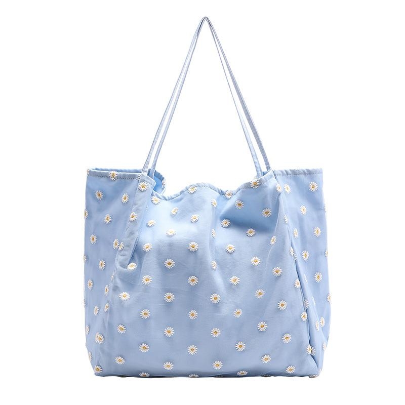 White Daisy Embroidery Large Shopper Bag Canvas Tote Eco Bags