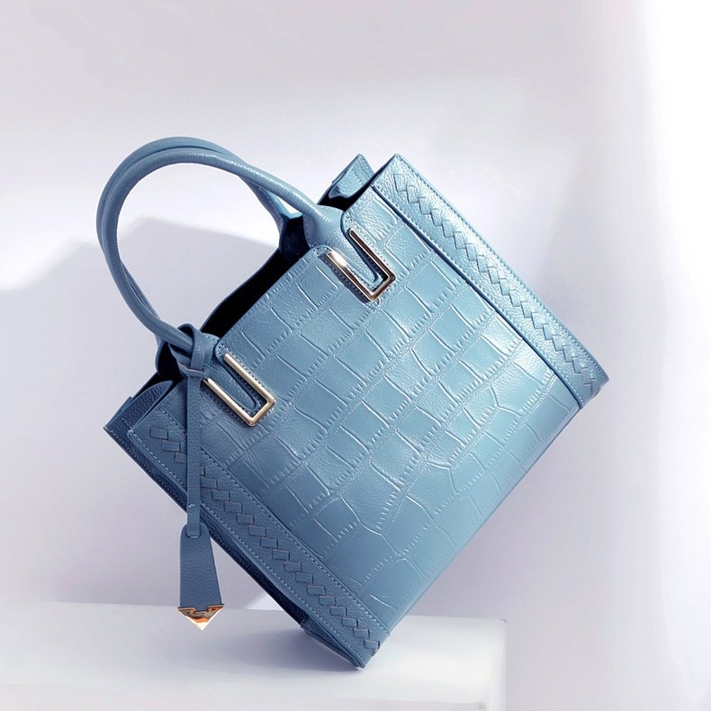 Blue Genuine Leather Handbags Croc Printed Shoulder Bags