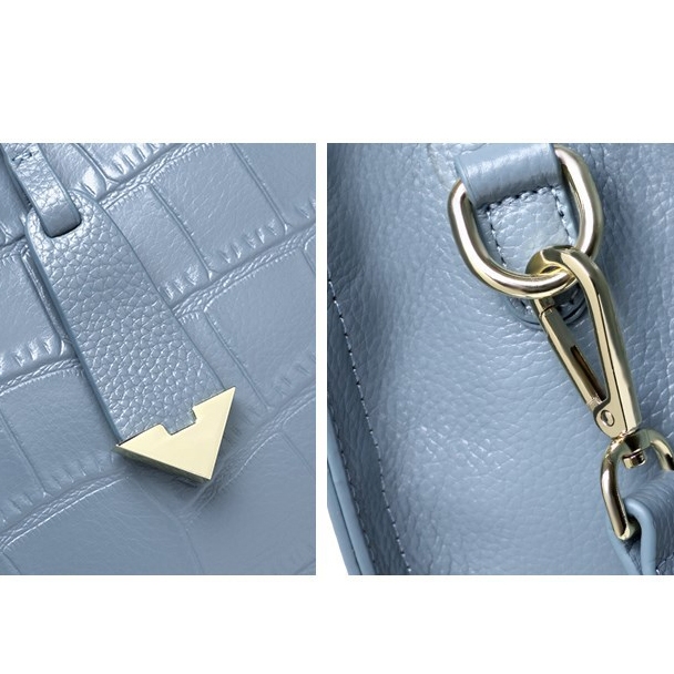 Grey Genuine Leather Handbags Croc Printed Shoulder Bags